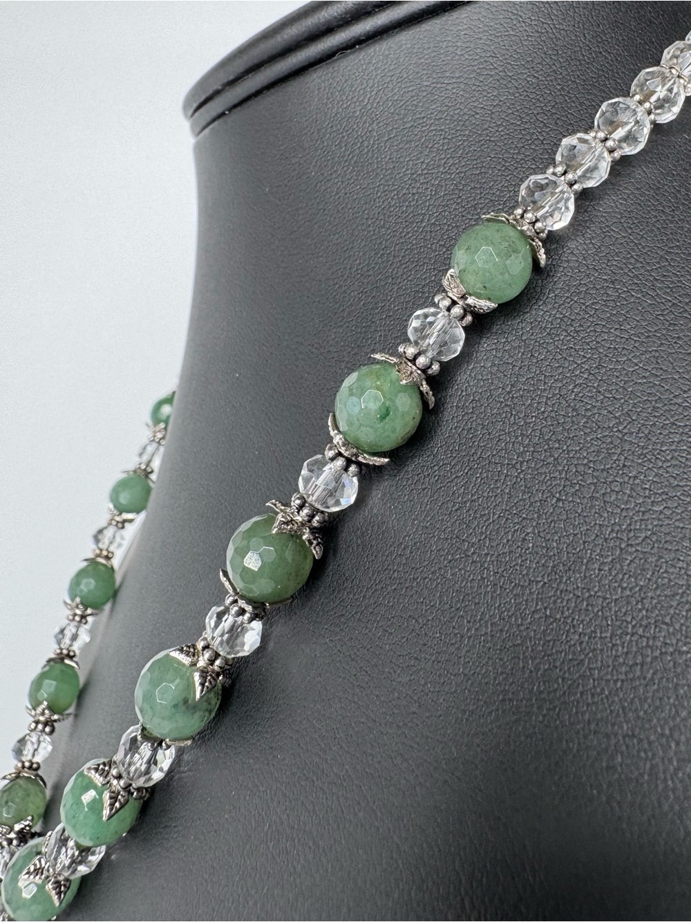 Handmade Faceted Prehnite Vintage Pendant & Moss Agate Statement Necklace - Picture 4 of 8